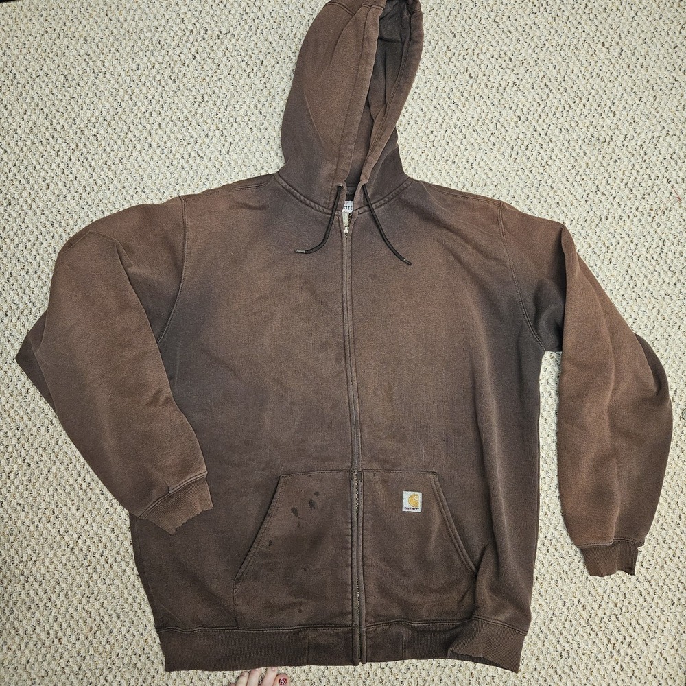 VINTAGE CARHARTT ZIP HOODIE XL BROWN SUN FADED THRASHED DISTRESSED WORN GRUNGE